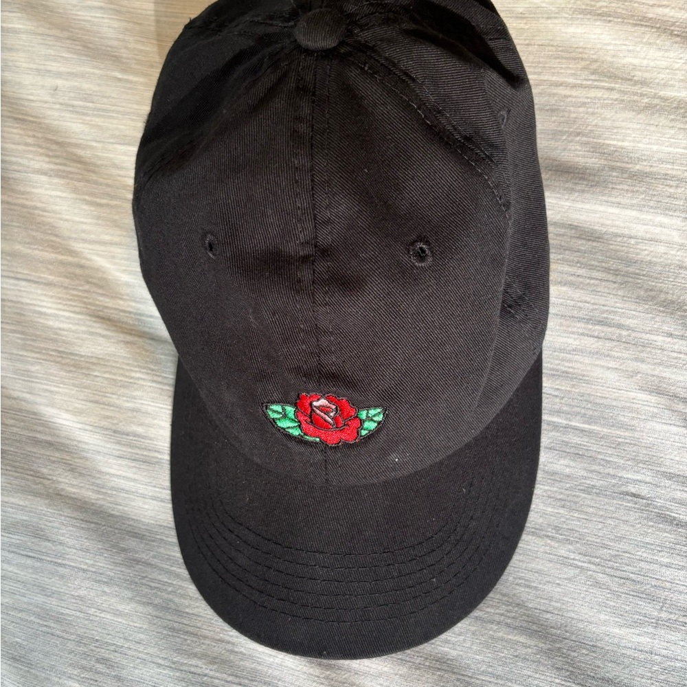 Black Cap with Red Rose Embroidery